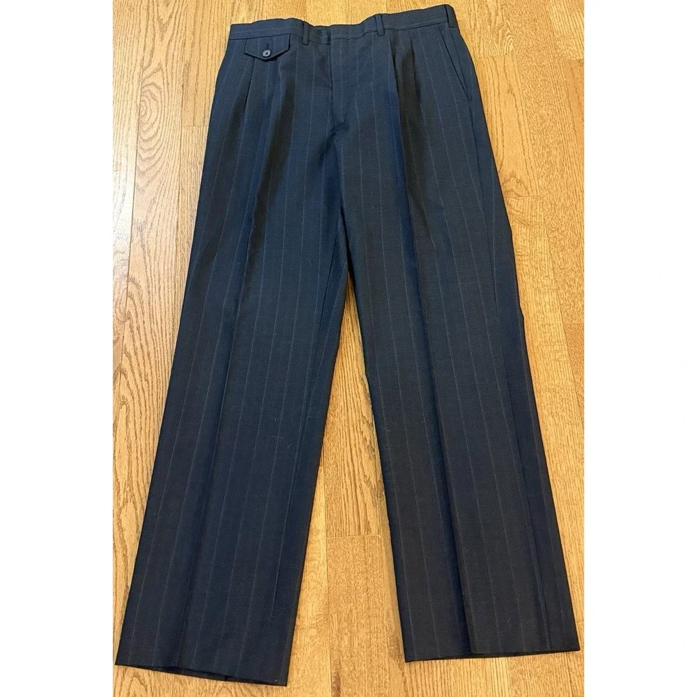 Kuppenheimer Suit Mens 40L 40x32 Striped Double Breasted Vintage 34x32 Pant Wool